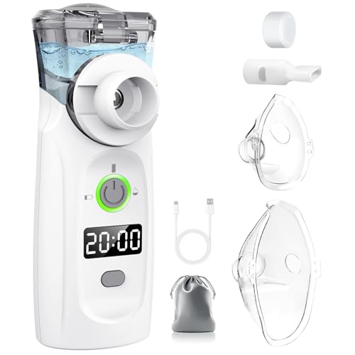 MILFECH Inhalationsgerät tragbar Vernebler Set Mit USB Wiederaufladbar, Timer und Display, inhalator verneble Masken und Mundstück für Kinder und Erwachsene