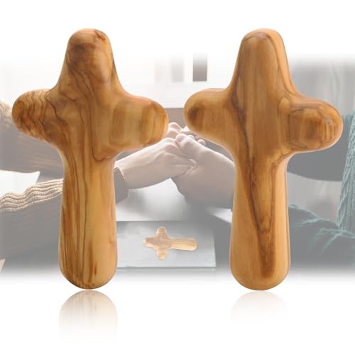 Olivenholz-Kreuz, 10 cm, natürliche Holzmaserung, ergonomisches Design für Komfort, Konfirmation, katholisches christliches Kreuz, Geschenke für Gebet, Meditation und Unterstützung bei Krankheit, 2