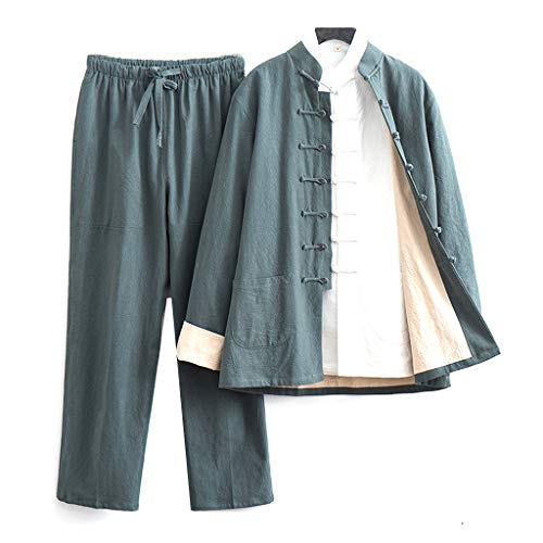 Lockere Tai-Chi-Uniform für Herren, Kung-Fu-Kleidung, langärmelige traditionelle chinesische Kleidung, Tranz-Anzug in Übergröße, Hanfu, einschließlich Hemden, Hosen und Jacken, Kampfsport, Grün, 8XL