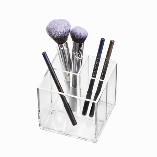 iDesign Make-up Organizer, Make-up und Pinselhalter mit 3 Fächern aus der Signature Series by Sarah Tanno, Schminkbehälter aus Kunststoff für Pinsel, Liner, Lippenstifte, Transparent