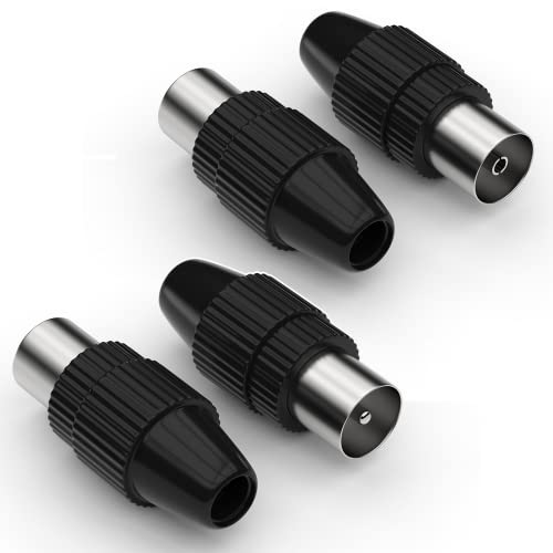 Antennenstecker Set 2x Koaxial Stecker & 2x Koax Buchse/Kupplung für Kabelfensehen IEC TV Stecker männlich & weiblich Schwarz DVB-C Radio und DVB-T2 TV Antennen für SAT Antennenkabel BK Anlagen 4K UHD