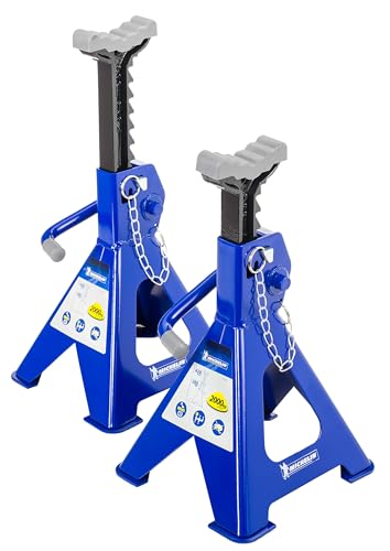 MICHELIN Unterstellbock 2 Tonnen Traglast, 2 Stück Stützböcke, Höhenverstellbar 280 mm bis 428 mm Hubhöhe Gummiauflage Zahnstange, Blau, 2000kg