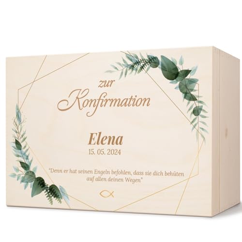 GRAVURZEILE Bedruckte Erinnerungskiste - Goldener Rahmen - Personalisiert mit Name & Datum - Erinnerungsbox für Mädchen & Jungen - Geschenk zur Kommunion, Konfirmation & Taufe - Erinnerungsbox