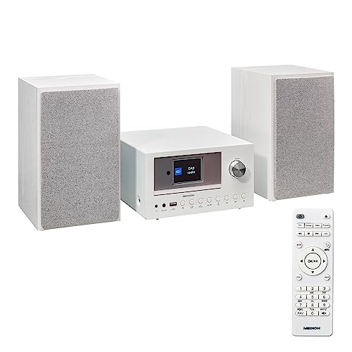 MEDION P85003 Micro Audio System Kompaktanlage (Internetradio, DAB+, PLL UKW Radio, Bluetooth, USB Anschluss, AUX, 2x150 W) weiß