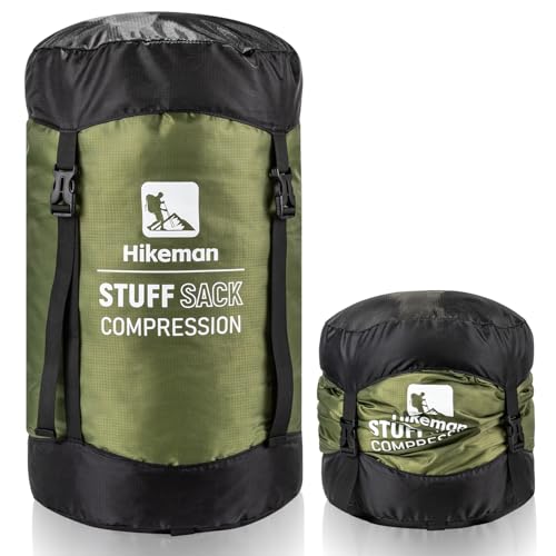 HIKEMAN Ultraleichter Kompressionssack Wasserabweisend für Schlafsack - Aufbewahrungstasche für Schlafsack,Platzsparende Ausrüstung für Reisen,Camping,Wandern,Outdoor (Army Green, XL)