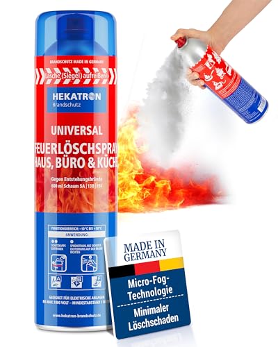 Hekatron Feuerlöschspray, hochwirksames Schaumlöschmittel, Sprühweite bis zu 4 Meter, Löschzeit 25 Sekunden, Löschspray gut für Haushalt, Küche, Grillen und Camping Dank intuitiver Anwendung, 600 ml