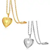JewelryWe Schmuck 2pcs Edelstahl Foto Medaillon zum Öffnen Photo Bilder Amulett Silber/Gold Retro Blumen Muster Herzanhänger Herzanhänger Halskette Kette mit Anhänger Gravur Muttertagsgeschenk