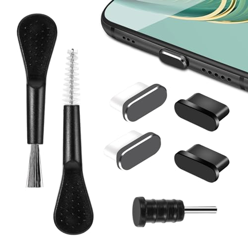 GEEHUA 7 teiliges Telefon Ladeanschluss Reinigungsset, USB C Staubschutz stecker Set, Typ C Anti Staub Abdeckung, Ladeanschluss Schutzkappe mit Reinigungsbürste (Schwarz)
