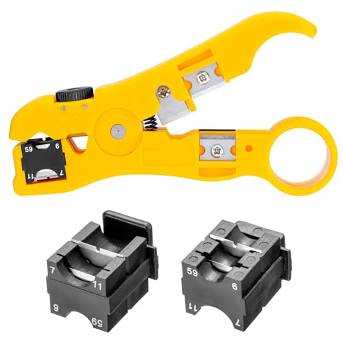HB-DIGITAL Abisolierzange Universal Abisolierer Koax SAT Antennen Telefon Datenkabel Koaxial Zange Koaxkabel RG59 RG6 RG7 RG11 TV Netzwerk Ethernet Flach Rund Kabel Abisolierwerkzeug zum abisolieren