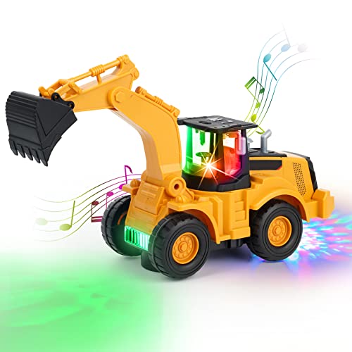 Kizeefun® Bagger Spielzeug, Ferngesteuerter Fahrend mit Sound und Licht, Baustellenfahrzeuge Kinder, EIN Auto Kinderspielzeug Mehreren Musikstücken Geschenk für Jungen und Mädchen ab 3 4 5 6 7 Jahren