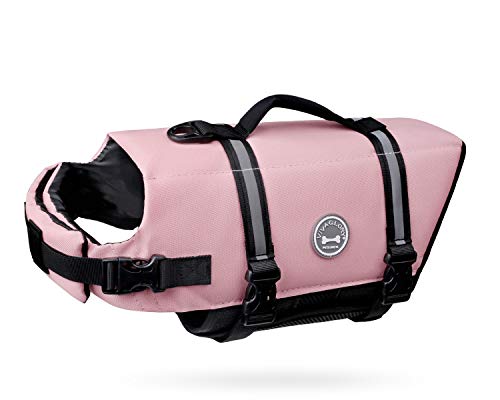 VIVAGLORY Ripstop Hunde Rettungsweste für Kleine Mittel Große Hunde Bootfahren, Hund Schwimmweste mit Verbesserter Auftrieb & Sichtbarkeit, Kirschblütenrosa