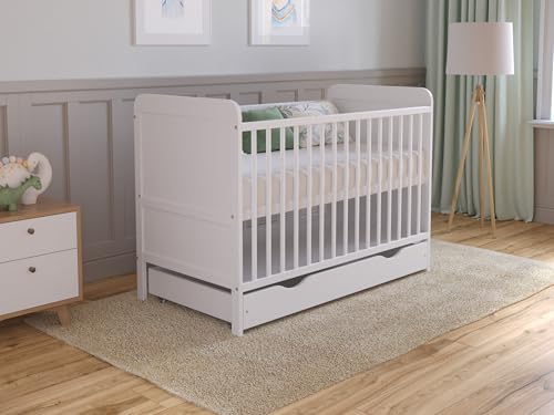Love For Sleep Babybett Beistellbett 120x60 cm mit Schublade & Matratze - Kinderbett Baby Bett Holz Weiß, Babybett Komplett Set - Kinderbett Babybett Mitwachsend Gitterbett