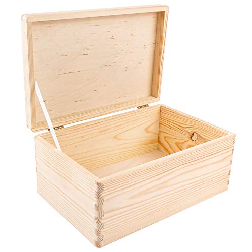 Creative Deco Holzkiste mit Deckel | 30 x 20 x 14 cm (+/-1cm) | Erinnerungsbox Baby Groß Holzbox mit Deckel Unlackiert Kasten | Für Dokumente, Wertsachen, Spielzeuge, Werkzeuge | ROH