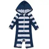 Mazuliso Junge Baby Badeanzug Mit Kapuze Druckknopf unten Lange Ärmel UPF50+ mit Reißverschluss(ZQStreifen,80-86 cm)