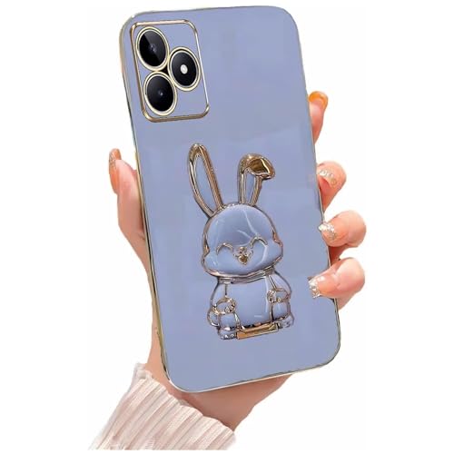 Miagon Kaninchen Ständer Hülle für Realme C53,Cute Mädchen Dünn Galvanisierte Schutzhülle Weiches Case Bumper mit Hase Skalierbar Halter Kickständer