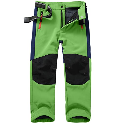 yeyity Kinder Softshellhose Skihose Gefüttert Cargohose Wasserdicht Thermohose Jungen Mädchen Schneehose Winter Outdoorhose Wanderhose(16010,Green,M)