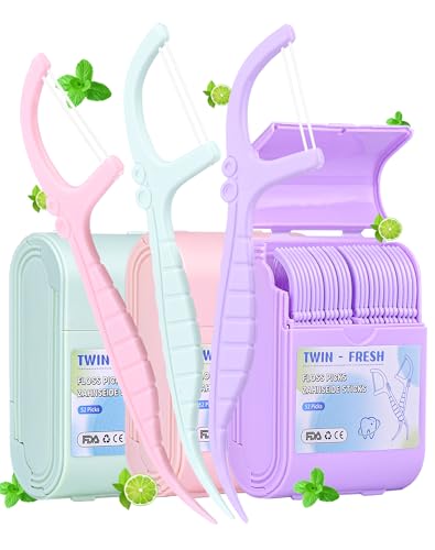 Zahnseide Sticks Minze Twin line Dental Floss 156 Stk. Advance Cleaning Zahnseide Doopelten Fäden Zahnseidesticks Zahnseide Zahnstocher mit Geschmack (Mint & Limetten) in 3 farbige Modische Reisetui