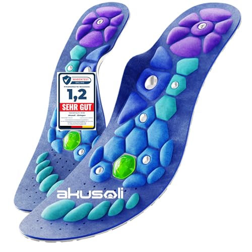 Akusoli Einlagen Original | Komfort Einlegesohlen Herren Damen Fußgewölbestütze, Schuheinlagen für Arbeitsschuhe zur Linderung von Plantarfasziitis, Plattfuß und Verteilt Fußdruck EU 42-47