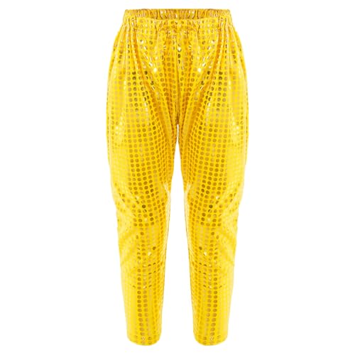 inlzdz Unisex Kinder Glitzer Pailletten Hose Jungen Mädchen Glänzend Tanzhose Jazz Hip Hop Dancewear Performance Tanzkostüm Karneval Fasching C Gold 134-140