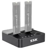 SSK Festplatten Docking Station, 20Gbps Dual Bay NVMe M.2 SSD Gehäuse, Werkzeuglos Dockingstationen für Festplatten Adapter USB 3.2 Gen 2X2 Clone NVMe Gehäuse for M Key PCIE NVMe SSD Case