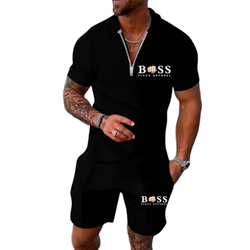 Gefomuofe Herren Trainingsanzug 2 Teiliges Zweiteiler Sommer Outfit Sportanzug Business Polo Hemd Set Casual Sommer Anzug Jogginganzug Baggy Freizeitanzug