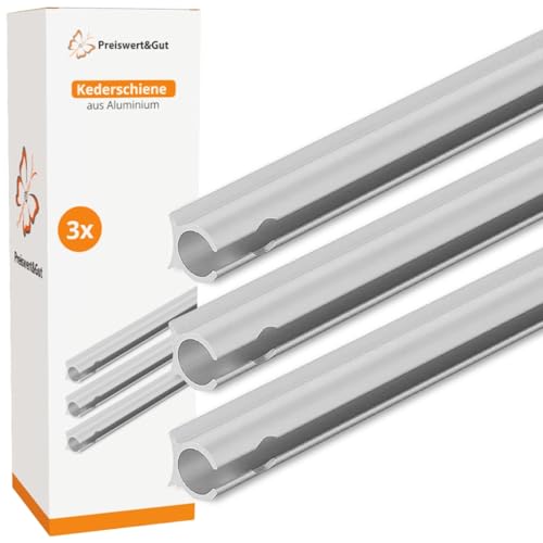 Preiswert&Gut 3 x Kederschiene für Wohnwagen: Kederleiste für die Befestigung von Markisen, Vorzelten, Windblenden & Radabdeckungen – 90° Grad, Ø9 mm x 1,2 m, Aluminium inkl. 6 Befestigungslöcher