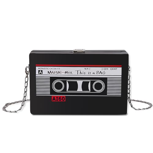 HOMURY Retro Umhängetasche Kassette Handtasche: Radio Handtasche, Kassetten Schultertasche, Frauen für Trendige Geldbörse, Schräge Schultertasche für 80er 90er Jahre Disco Party Dekoration