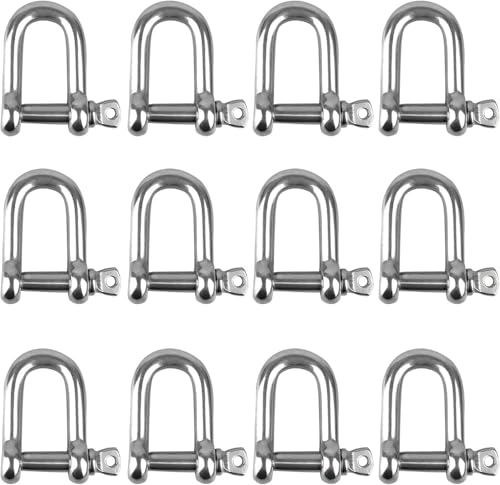 Schäkel D-Form, 304 Edelstahl D-Ring-Schäkel, M4 Edelstahl Schäkel, D Schäkel, D Schäkel Edelstahl,D Ring Schäkel Gerade, für Takelage Stahlseil Kordeln Ketten Schäkel,12 Stück