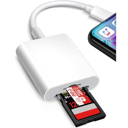SD Kartenleser für iPhone iPad, Kamera 2 in 1 SD Kartenleser mit Dual Slot für Micro SD/TF, Fotografie Speicherkartenadapter, gleichzeitiges Laden und Kartenlesen, Plug and Play