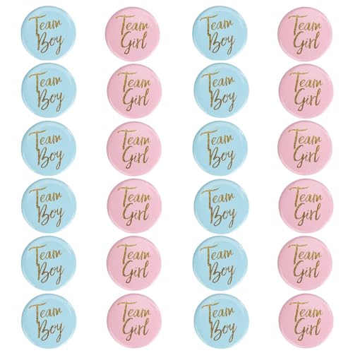 24 Stück Geschlecht Offenbar Button Team Boy und Team Girl Pin Abzeichen Baby Shower Pin Abzeichen Rund Pinback Knopf Pins für Gender Reveal Party Deko Zubehör Blau Rosa