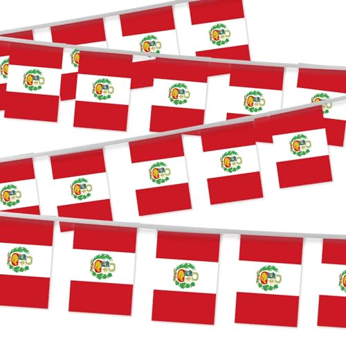 Peru-Wimpel, kleine Flagge, Wimpelkette, 30 Stück, Mini-Banner, Streifen, peruanisches Dekor, rechteckig, für Urlaub, Restaurant, Zuhause, Party, Schule, 90 cm