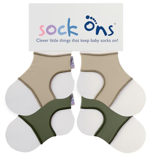Sock Ons - Baby-Sockenhalter - 0-6 Months - 2er Pack - Olive & Oatmeal - Amazing Value Pack - Erstaunliches Vorteilspaket - Baby-Socken immer anziehen!