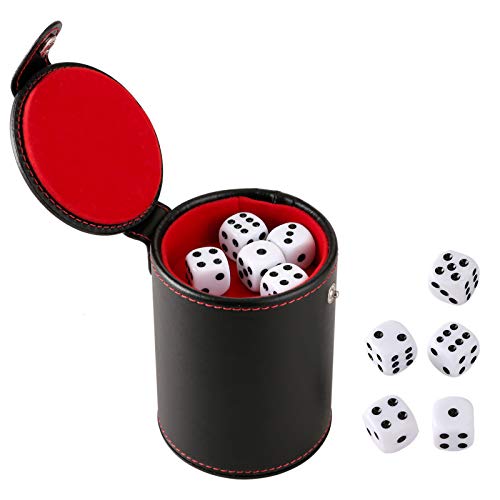 GWHOLE Würfelbecher Leder Set mit 10 Würfel für Würfelspiele, Schwarz