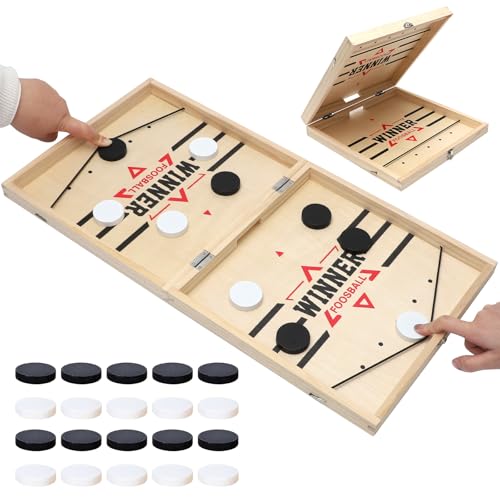 RANJIMA Sling Puck Spiel, Holz Hockey Brettspiel, 2 In 1 Faltbar Interaktion Tischhockey Katapult, Tisch Hockey Spielzeug, Tischfußball Gewinnerspiele,Geschenk zu Ostern für Erwachsene und Kinder