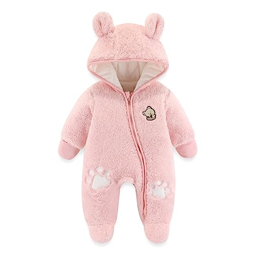 Baby Schneeanzüge Winter Overall mit Kapuze Fleece Strampler Mädchen Jungen Warm Outfits- Gr. 3-6 Monate (66 cm), Rot