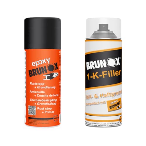 Generisch BRUNOX Rostschutz-Set – Epoxy Rostumwandler + 1-K-Filler Grundierung – je 400 ml Spraydose – für Metall, Auto, Oldtimer, Maschinen​