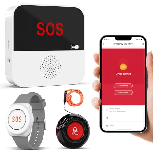 ChunHee Senioren Notruf Tuya WiFi Smart Notrufklingel Alert System für ältere Patienten Behinderte,Kinder (1*Knopf + 1*Uhr + 1*Empfänger