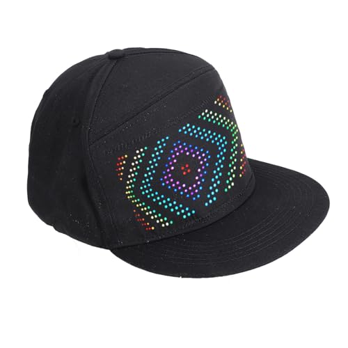 LED-Kappe mit 16 X 32 BT-APP-Steuerung, Programmierbare Mütze für Festival, Party, Karneval, Konzert, 5 V, 2 A, aus Baumwolle, Interner LED-Bildschirm, Schnappverschluss, Anzeige