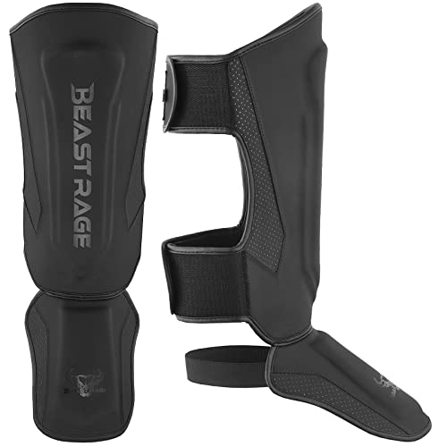 Beast Rage Schienbeinschoner für Kickboxen Muay Thai, MMA Martial Arts Schienbeinschoner, Beinschutz mit Ristschutz, MMA Trainingsausrüstung, Sparring Trainingsausrüstung, BJJ Karate Boxen Taekwondo