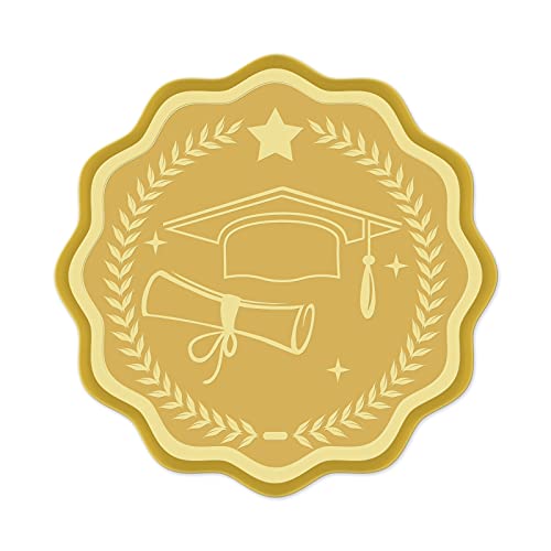 CRASPIRE 100 STÜCK Geprägte Goldfolie Zertifikatsiegel Selbstklebende Aufkleber Medaille Dekoration Aufkleber Zertifizierung Abschluss Unternehmenssiegel Notarsiegel Umschlag (Bachelor Cap)