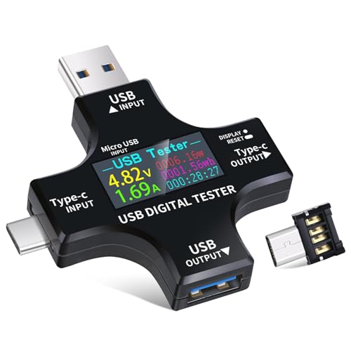 USB Tester Messgerät, Vankarr Multifunktionales Digital USB Multimeter mit Anzeige, USB C Tester Strommesser für Spannung Voltmeter, Strom, Leistungskapazität, für PD3.0/QC3.0, 3,6V-36V, 0-8A