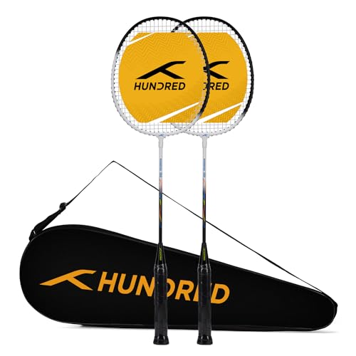 HUNDRED Powertek 100 (Set of 2) Badminton Racquet with Full Cover | Strung | Aluminium | Maximum Tension: 16-18lbs | for Intermediate player