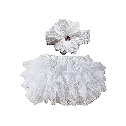 EQLEF Rüschen Bloomers Lace Windel Cover Frilled Knickers Mädchen Stirnband Set für Baby Fotografie Prop Kostüm (Weiß)