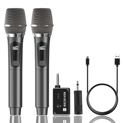 Kabelloses Mikrofon, MAILANGSHI Metall-Doppel-Handmikrofonsystem mit wiederaufladbarem Empfänger, 50 Stunden Laufzeit, 200 Fuß Reichweite, Karaoke-Mikrofone für Karaoke-Gesang, Hochzeit, DJ, Party