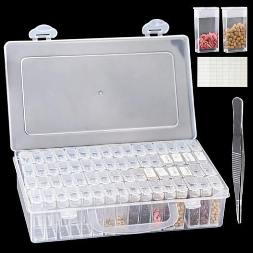 Yabound 64 Slots Saatgut Aufbewahrungsbox, Kunststoff Saatgut aufbewahrungsbox mit 112 Etikettenaufklebern und 1 Pinzette, Samen Organizer für Blumensamen, Gemüsesamen, Diamond Painting Zubehör