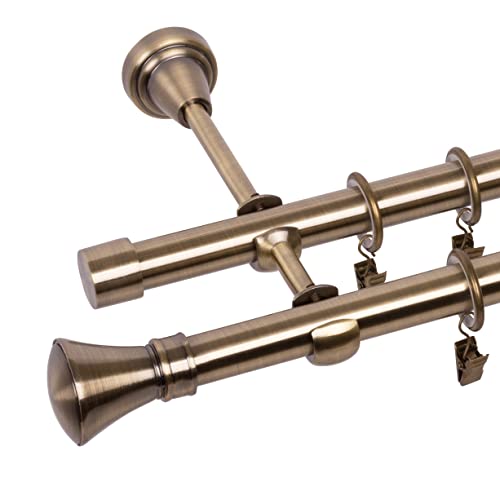 RENA Gardinenstange 19/19 mm Vorhangstange 2-läufig| Metall Elegante klassische Gardinenstange mit geräuscharmen Rollen | Inklusive Montagezubehörset | Antik Gold 160cm |Monako