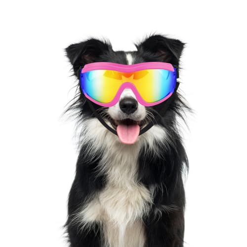 Hunde Sonnenbrille, Hund Fliegerbrille, Leichte TPU Hundebrille mit Verstellbarem Riemen für Reisen und Skifahren