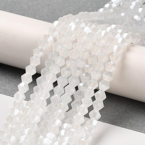 90stk Böhmische Kristallperlen 4mm Doppelkegel Tschechische Perlen Glasschliffperlen Glasperlen, Bicone Beads (Perlweiß)