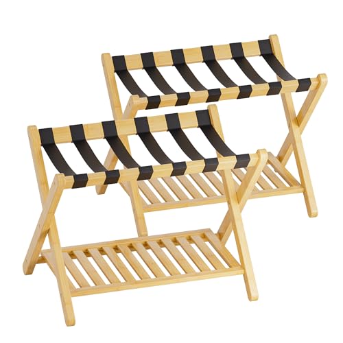 SMIBUY Gepäckablage, 2er-Set, faltbarer Kofferständer aus Bambus mit Ablage für Gästezimmer, Schlafzimmer, Hotel, Heavy-Duty (Naturfarben)