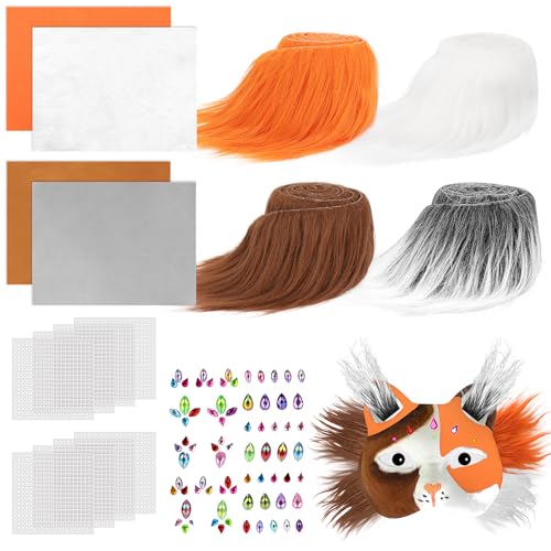 Dreamtop 17 Stück Therian Katzenmaske inklusive selbstklebende Filzstofffolie, Plüsch Kunstfellaugen, Kunststoffnetzfolie,Diamantaufkleber zu malen DIY Katze für Cosplay Maskerade Party